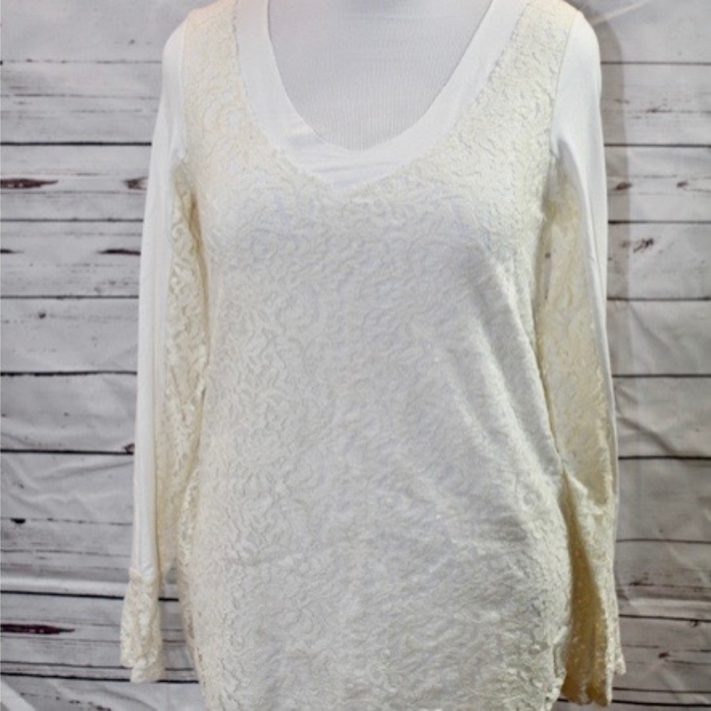 White Long Sleeved Lace T Shirt with Open Back